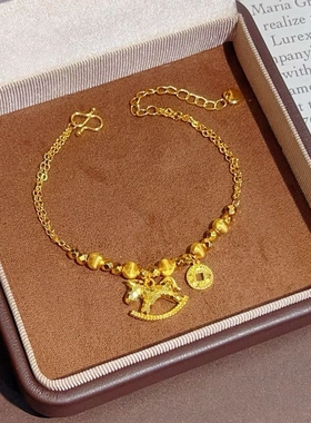 同款爆闪马上有钱项链女轻奢设计感碎冰冰木马铜钱锁骨链