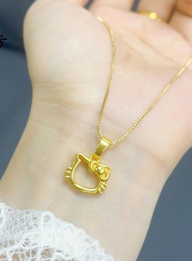 金店同款古法沙金HelloKitty猫项链小众精致简约百搭甜美锁骨链女