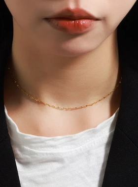 镀24K金色针式万能链嘴唇链裸链轻奢高级感合金镀金项链女