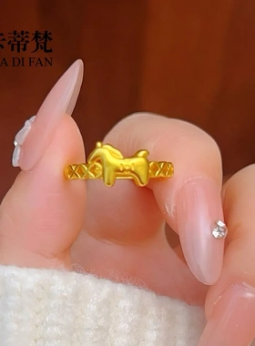 金店同款沙金马上有钱小马钱币戒指马年生肖马指环食指戒可调节
