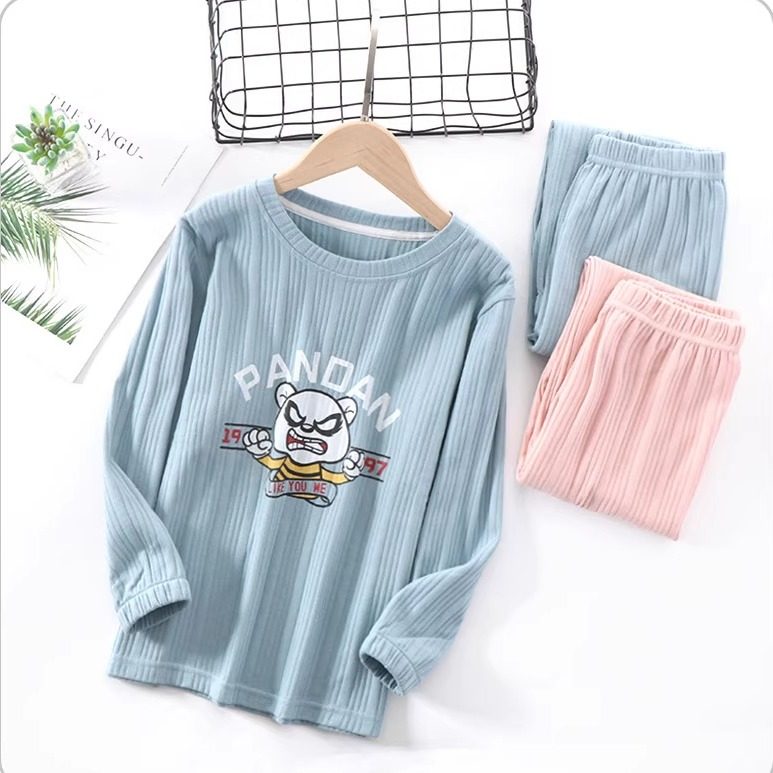男女童家居服套装春秋长袖纯棉针织坑条睡衣睡裤中大童胖童亲子款,淘宝优惠券,粉丝福利购,淘宝优惠卷