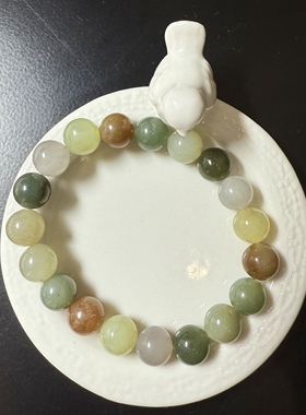 F523和田玉手链手串圆珠10mm大颗气质糖系糖豆珠串孤品天然证书