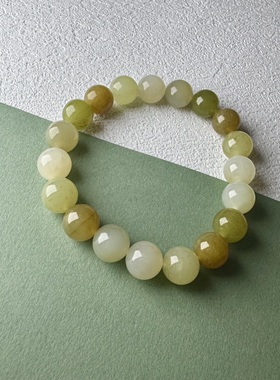 F85和田玉手链手串圆珠10mm清新气质糖系糖豆珠串孤品天然证书