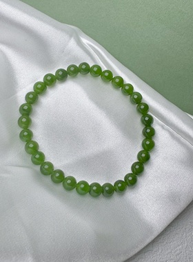 F813和田玉碧玉阳绿粉绿无黑点冰透温润手链手串圆珠6mm+珍品证书