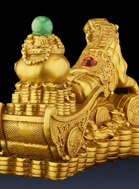 铜招财虎摆件老虎拉聚宝盆虎拉车