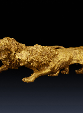 铜狮子摆件纯铜公母一对