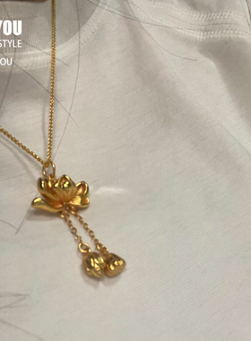 韩国东大门新款古法沙金项链