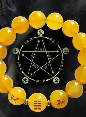 五行属土缺土补土黄玛瑙手链男女