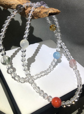 天然白水晶手链发晶紫多宝手串女