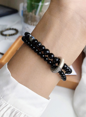 情侣黑曜石新中式双层手串