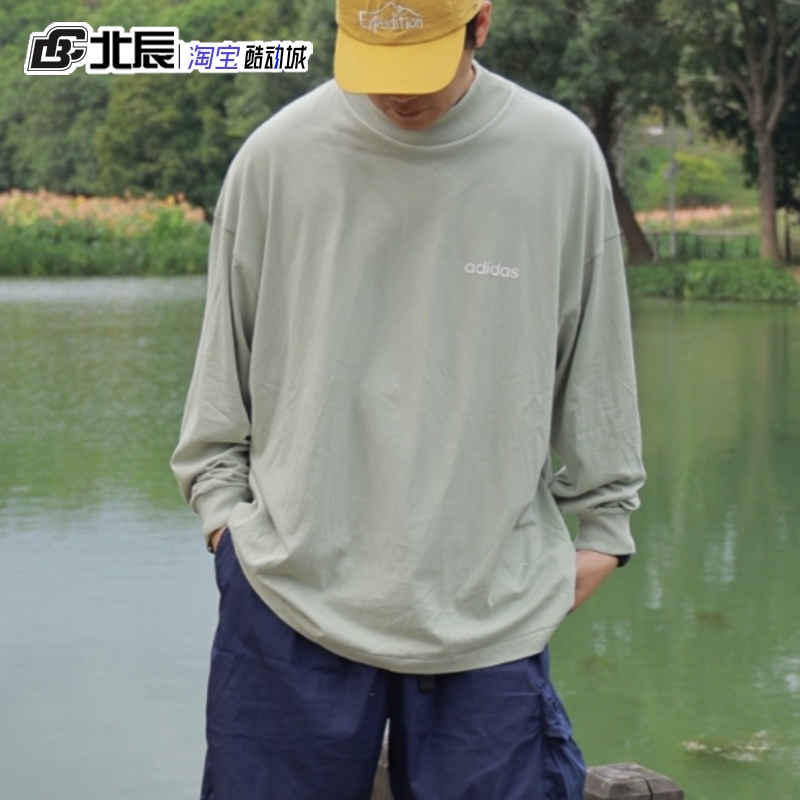 Adidas三叶草男女款BASKETBALL半高领针织宽松纯色长袖T恤IA3422-图1