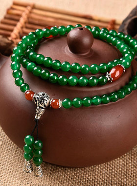 天然彩色玉髓108颗佛珠手串药师佛女款手链复古民族风毛衣链