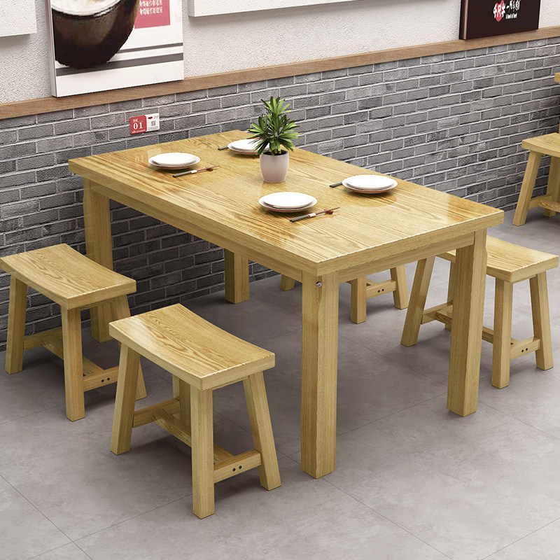 原木色实木餐桌商用桌椅快餐店面馆烧烤店中餐馆火锅店桌椅组合,淘宝优惠券,粉丝福利购,淘宝优惠卷