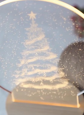 实木底座亚克力圣诞氛围小夜灯