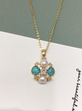 天然淡水珍珠项链多珠虎眼石吊坠