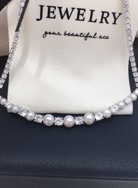 淡水珍珠锆石多珠毛衣锁骨链女