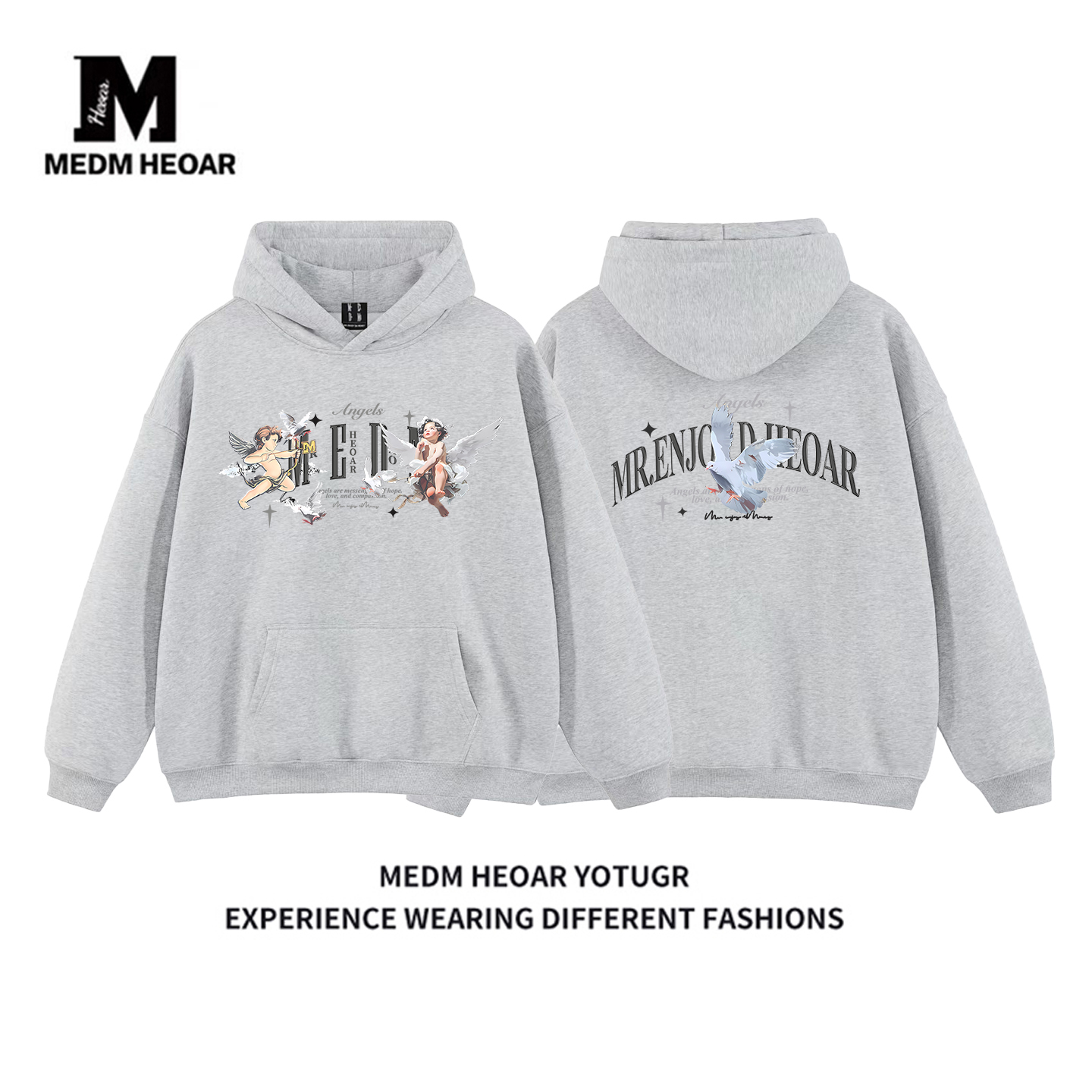 MEDM HEOAR“天使系列”和平鸽连帽衫卫衣男女国潮秋冬季情侣外套 - 图1