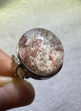 捡漏纯天然幽灵粉兔毛原创设计纯银镶嵌男女活扣戒指一物一图热卖