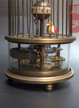 欧式风鸟笼机械上发条座钟摆件