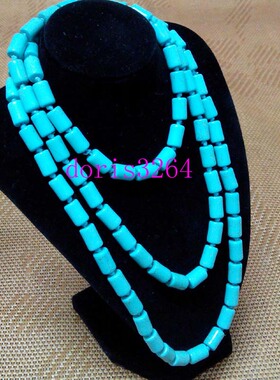 民族风绿松石挂饰蓝色圆柱链子