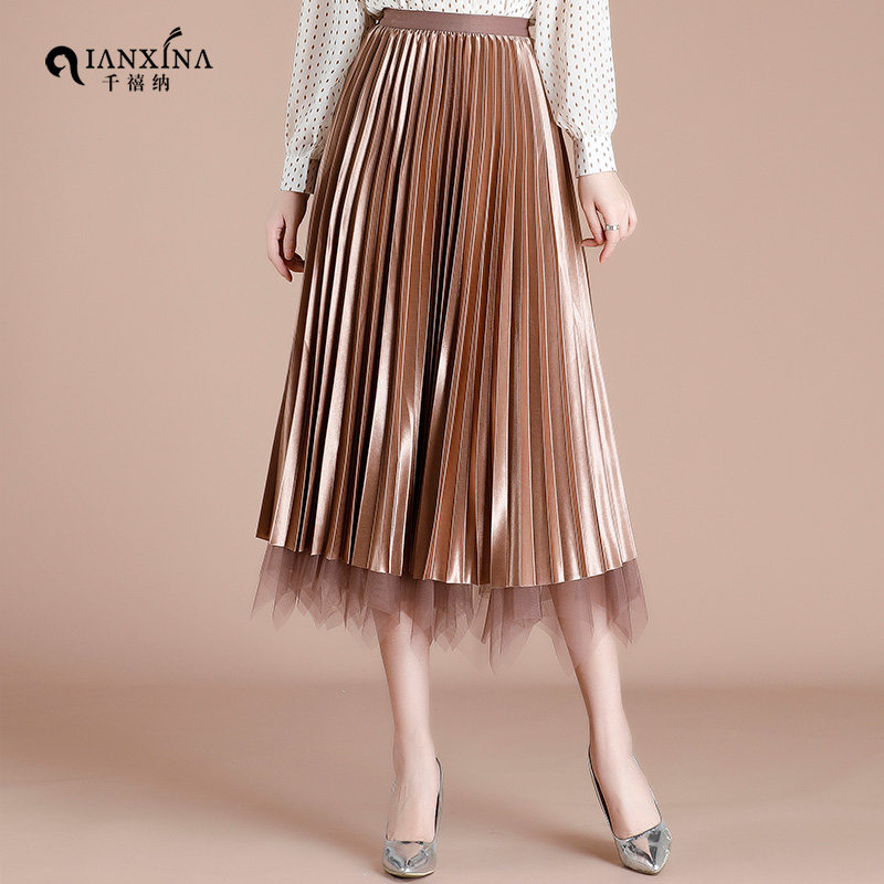 两面穿女高腰中长款显瘦气质半身裙 千禧纳半身裙