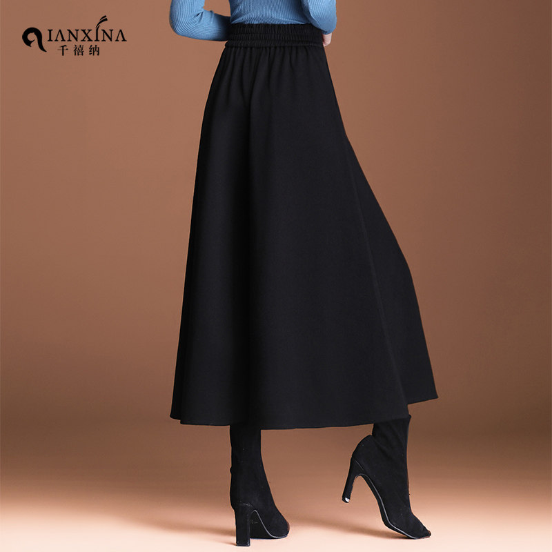 毛呢裤子女冬高腰显瘦气质宽松裙裤 千禧纳休闲裤