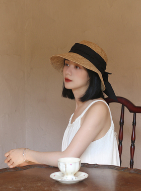 日系仿亚麻蝴蝶结渔夫帽