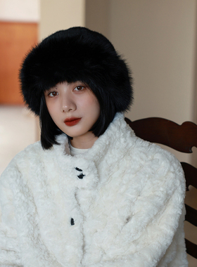 仿皮草毛绒渔夫帽子女