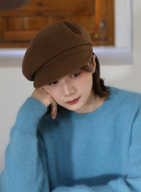 高档西装面料含羊毛版型很赞的秋冬八角帽厚实保暖报童帽子女时髦