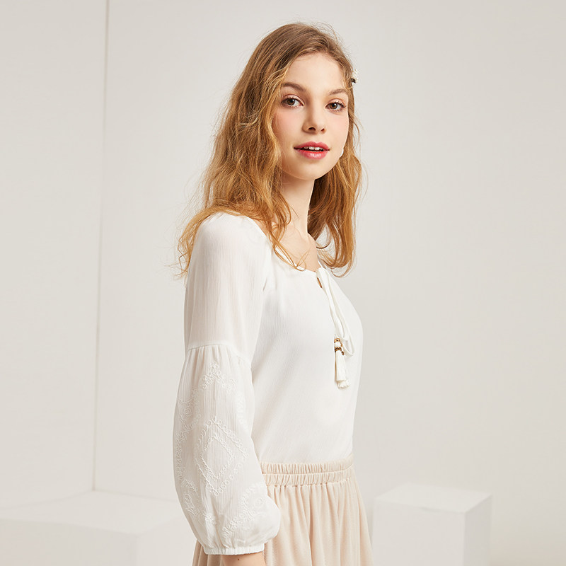 简朵2020秋季新款百搭潮流雪纺衫 简朵蕾丝衫/雪纺衫