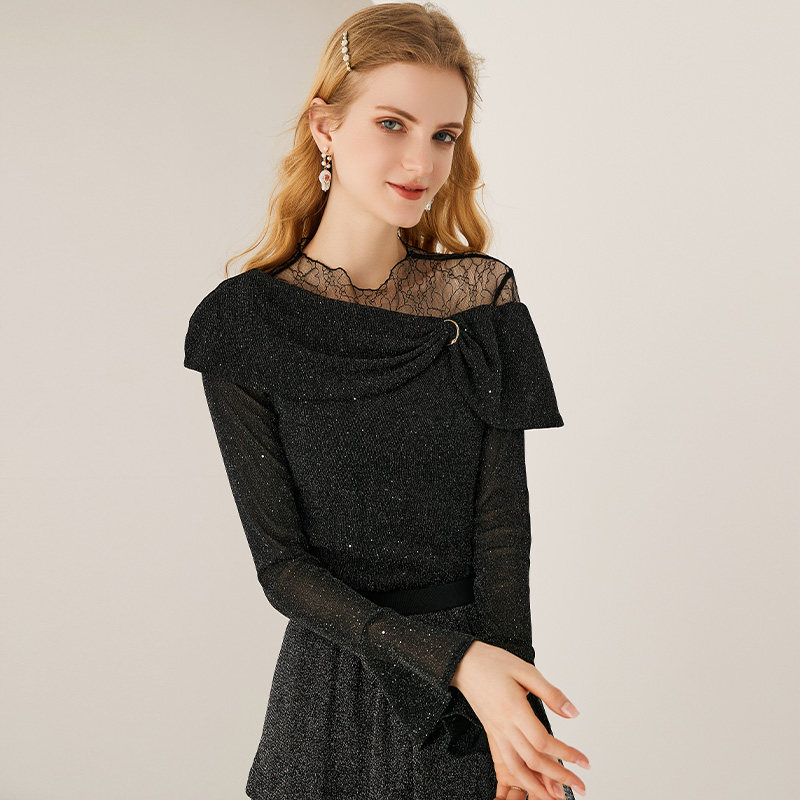 简朵蕾丝2021秋季新款修身雪纺衫 简朵T恤