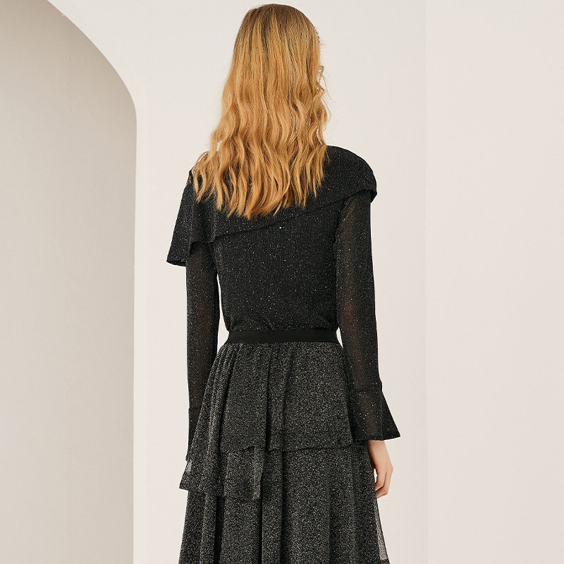 简朵蕾丝2021秋季新款修身雪纺衫 简朵T恤