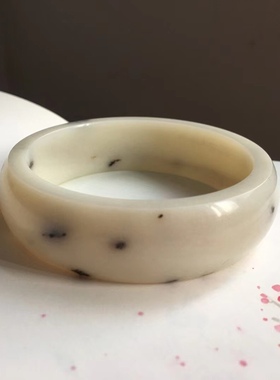 天然和田玉桂花糕意境手镯女玉镯子带证书