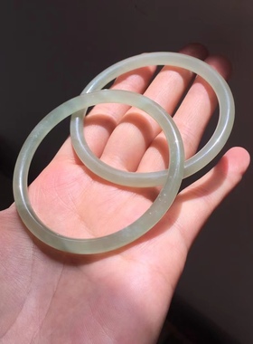 天然和田玉白玉老料雪花棉叮当镯细圆条手镯女玉镯子带证书