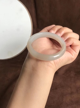 和田玉白玉藕粉双色手镯套装女玉镯子带证书