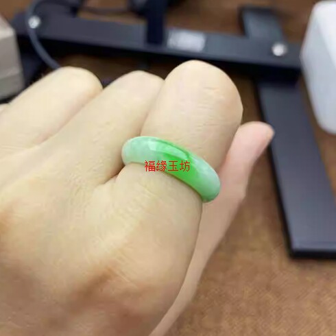 Jade green ring Myanmar old pit material ring