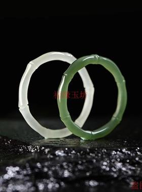 精品天然和田玉色戒指节节高升竹节指环男女款细戒圈情侣对戒