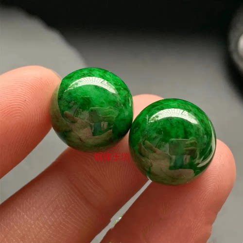 新品缅甸老坑翡翠干青珠子辣绿散珠花青色圆珠单颗玉石手串手链 - 图2
