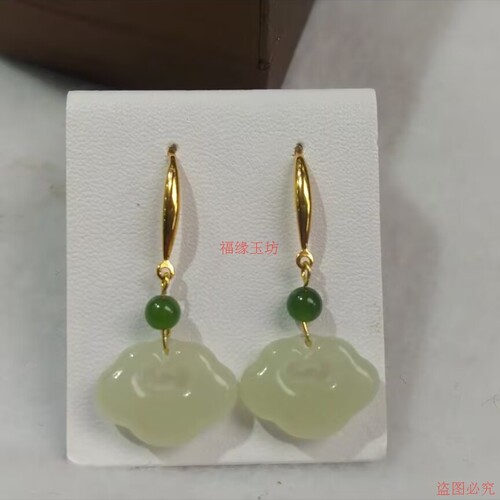 耳环和田玉正品天然玉石S925银镶嵌新中式如意高级感轻奢高档耳饰 - 图2