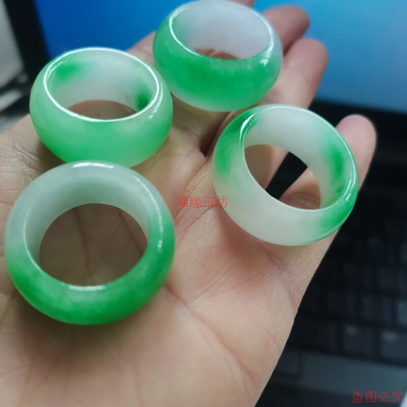 Fine ice type jadeite ring with floating flowers, Burmese jade ring, same style jade bracelet for men and women