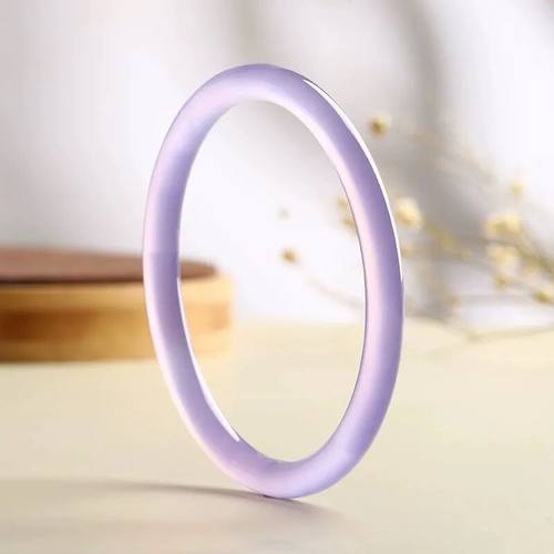 精品紫罗兰玉髓手镯细款少女小圆条冰种薰衣草紫玛瑙叮当美人镯子 - 图1