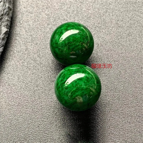 新品缅甸老坑翡翠干青珠子辣绿散珠花青色圆珠单颗玉石手串手链 - 图0