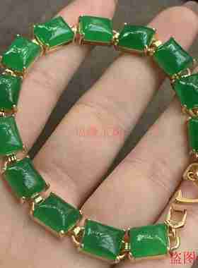 冰种翡翠蛋面裸石满绿手串