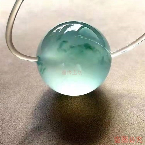 新品缅甸翡翠色珠子冰种飘花单珠散蓝花玉珠转运珠坠子锁骨链吊坠 - 图0