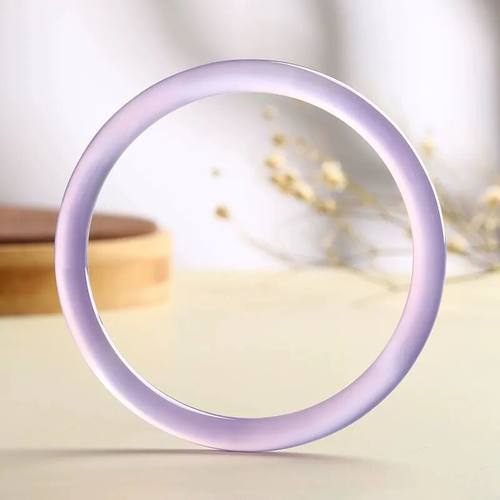 精品紫罗兰玉髓手镯细款少女小圆条冰种薰衣草紫玛瑙叮当美人镯子 - 图2