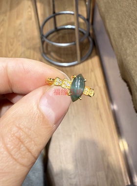 精品新疆和田碧玉猫眼戒指沙枣青猫眼指环女款马眼玉石手饰送女友
