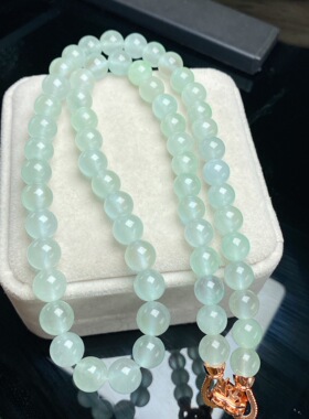新品 翡翠高冰圆珠项链冰种起荧光珠链 缅甸老坑玉石男女款珠子