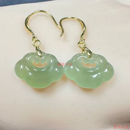 耳环和田玉正品天然玉石S925银镶嵌新中式如意高级感轻奢高档耳饰 - 图1