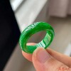 Burmese Laokeng Bingnuo full-color spicy green jade plain ring inner diameter men's and women's ring tail ring