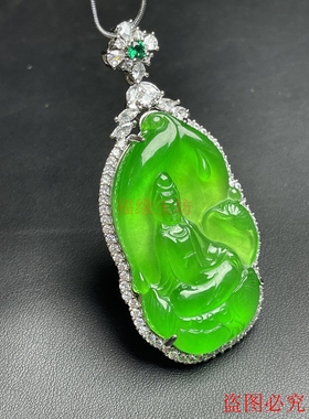 翡翠冰种玉佛戒面观音吊坠